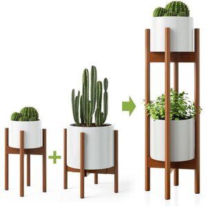 2 Pack Mid Century Modern Plant Stands with Adjustable Width 8" to 12"